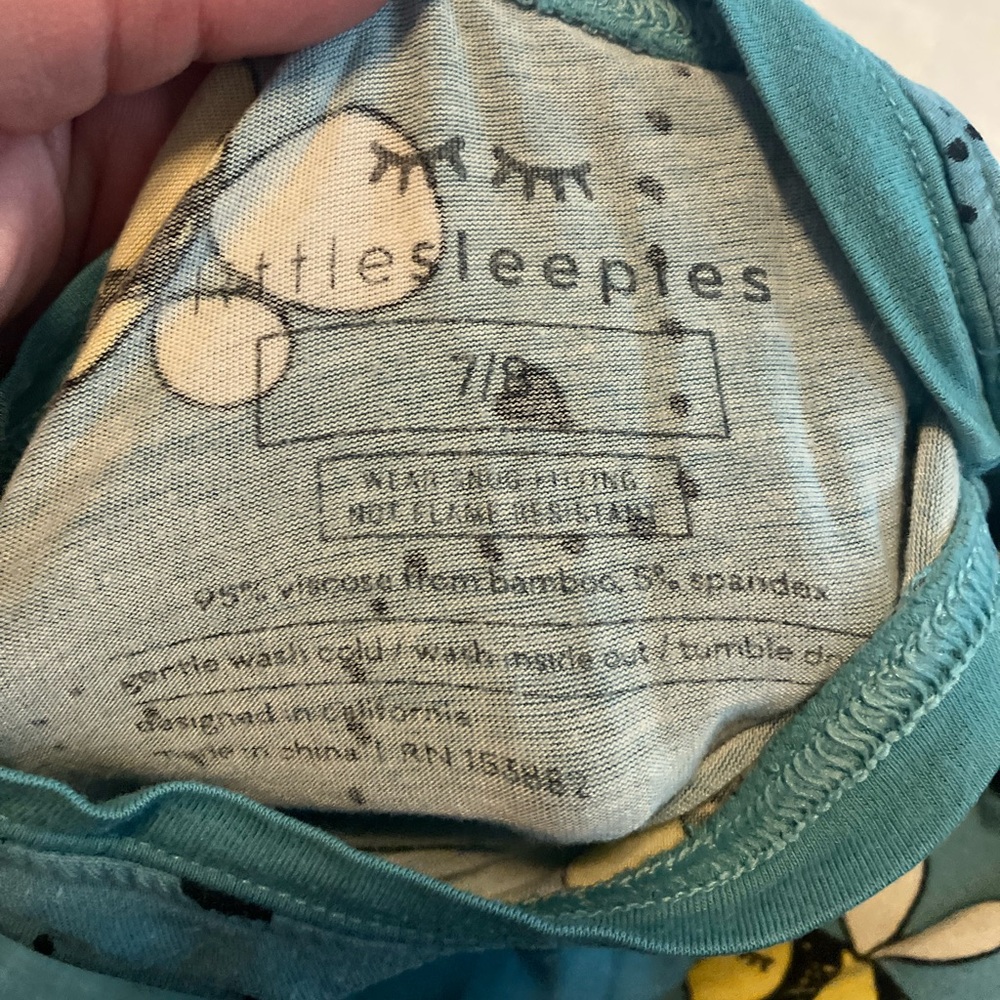 Little Sleepies Teal Bee Print Kids Pajama Set - Picture 5 of 6